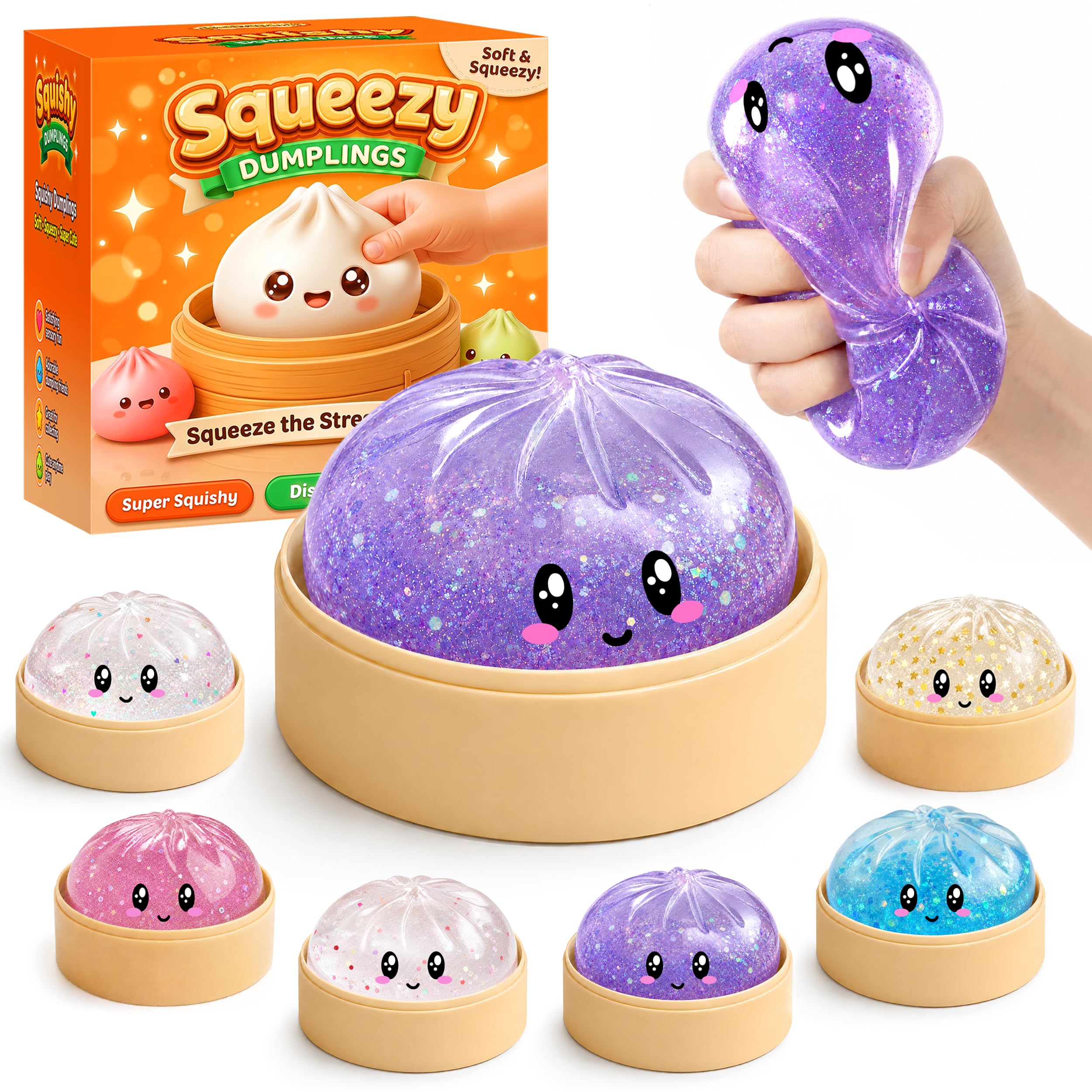 Amazon.com: Mystery Glitter Dumpling Squishies with Steamer Box